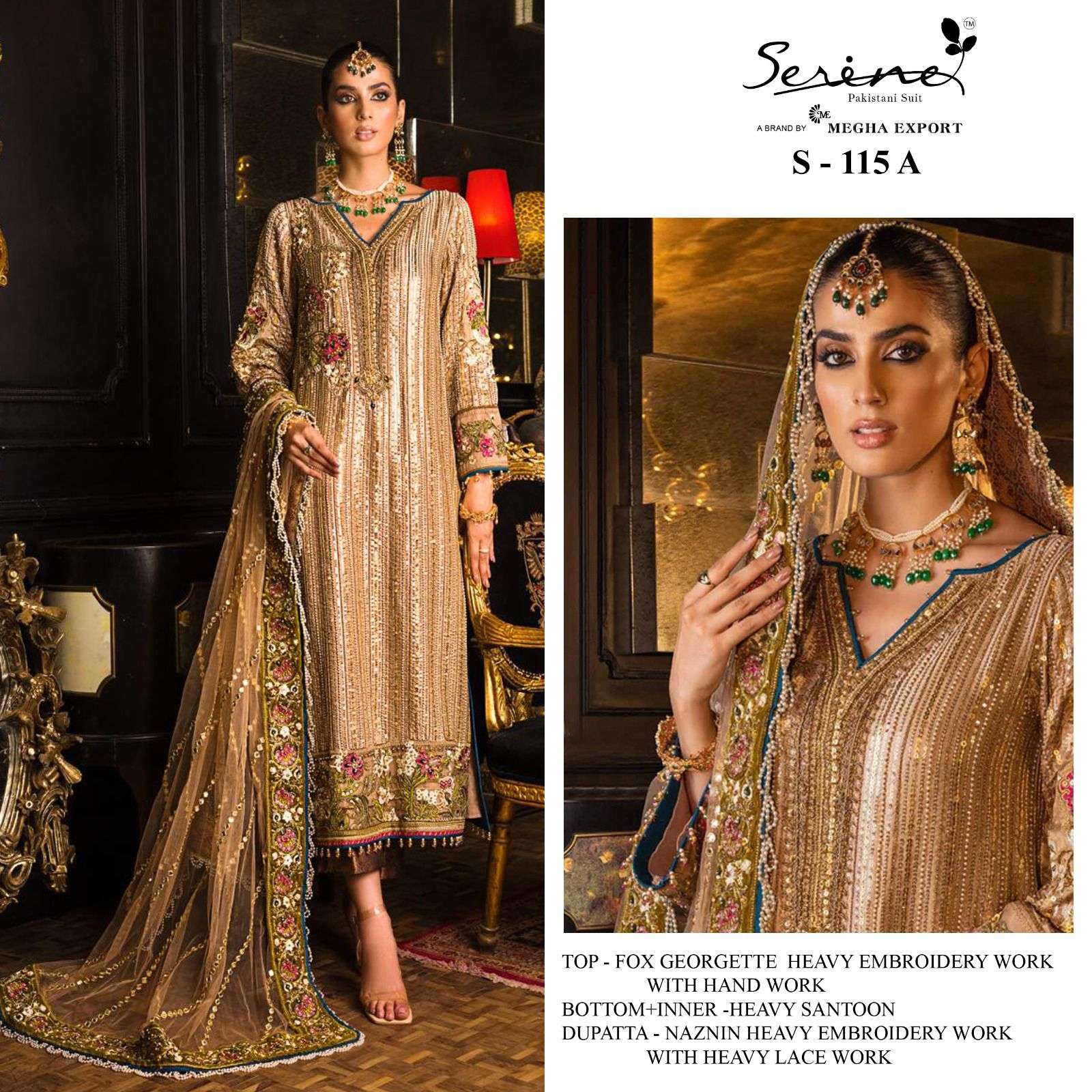 S-115 A HIT DESIGN BY SERINE FAUX GEORGETTE EMBROIDERY PAKISTANI DRESS