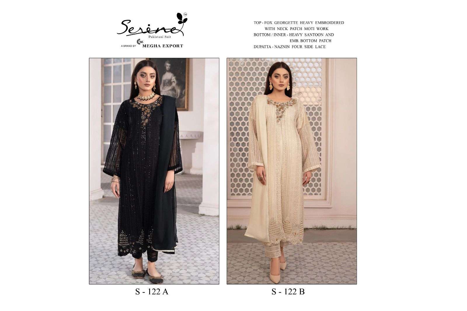 S-122 COLOURS BY SERINE 122-A & 122-B SERIES FAUX GEORGETTE EMBROIDERY PAKISTANI DRESSES