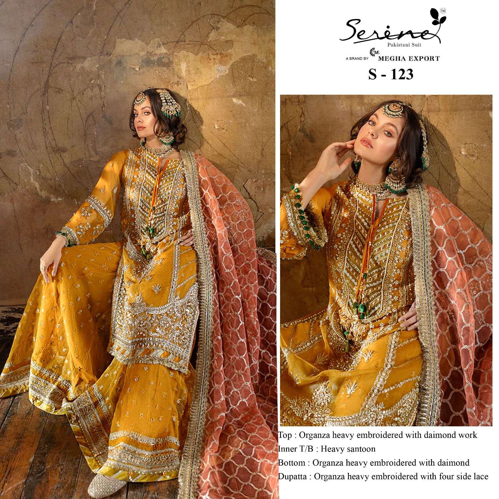 S-123 HIT DESIGN BY SERINE ORGANZA HEAVY EMBROIDERY PAKISTANI DRESS