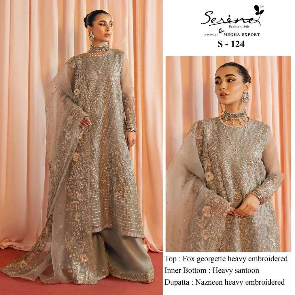 S-124 HIT DESIGN BY SERINE FAUX GEORGETTE EMBRODIERY PAKISTANI DRESS