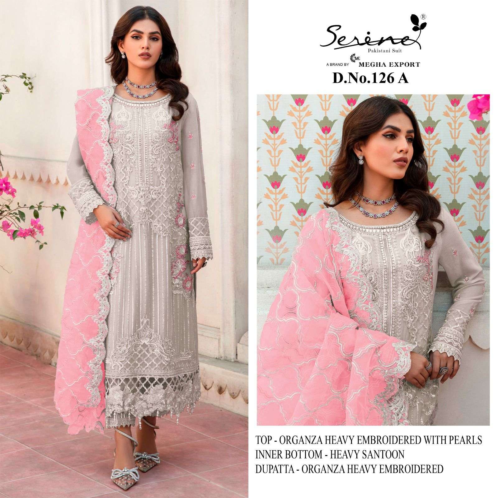 S-126 COLOURS BY SERINE 126-A TO 126-D SERIES ORGANZA HEAVY EMBROIDERY PAKISTANI DRESSES