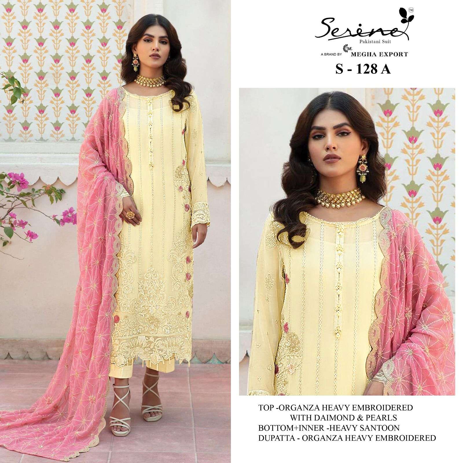 S-128 COLOURS BY SERINE 128-A TO 128-D SERIES ORGANZA EMBROIDERY PAKISTANI DRESSES