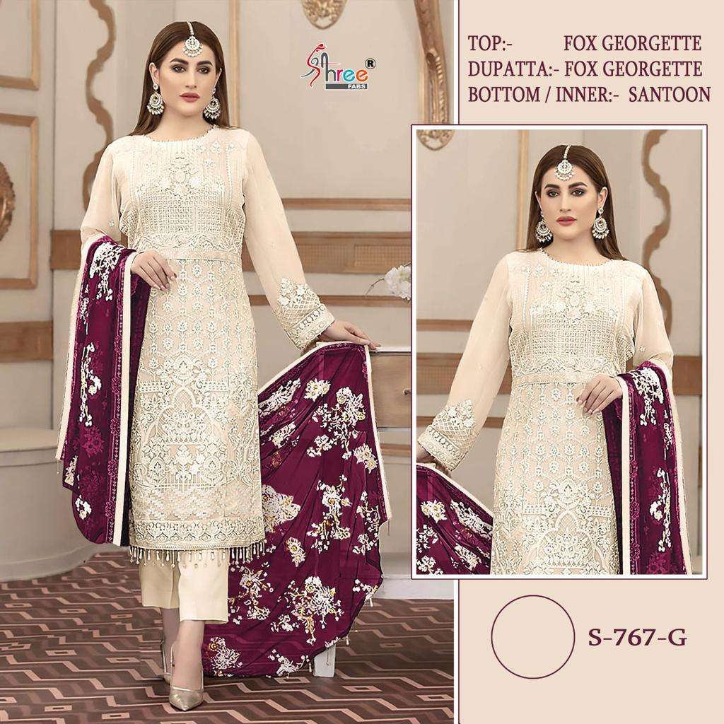 S-767 COLOURS BY SHREE FABS 767-A TO 767-H SERIES FAUX GEORGETTE EMBROIDERY PAKISTANI DRESSES