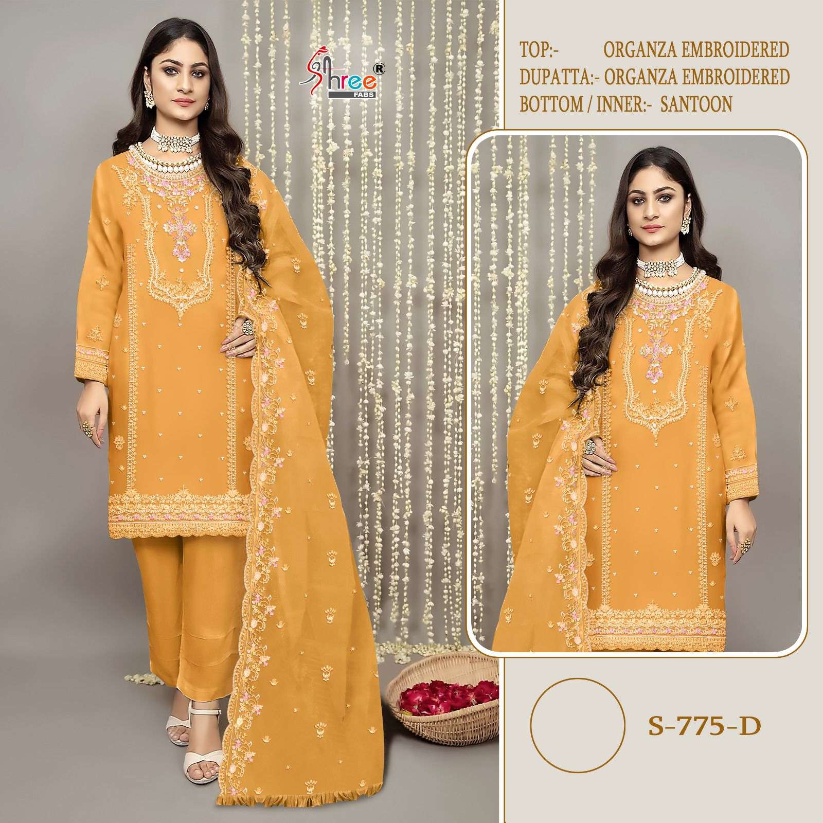 S-775 COLOURS BY SHREE FABS 775-A TO 775-D SERIES ORGANZA EMBROIDERY PAKISTANI SUITS