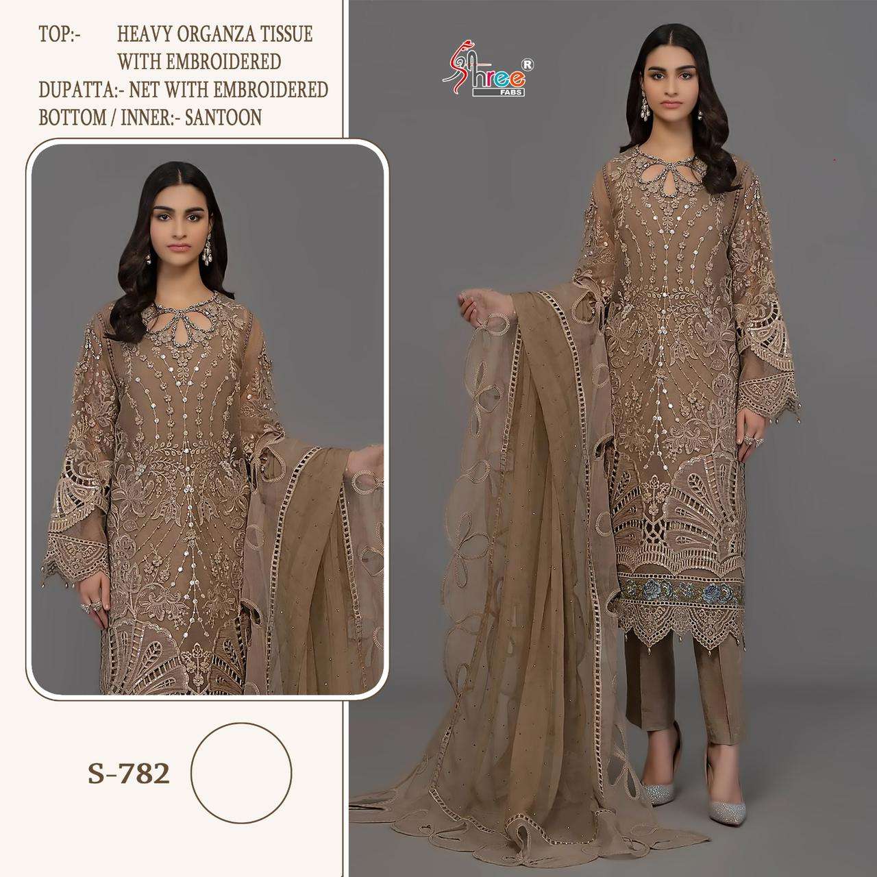 S-782 HIT DESIGN BY SHREE FABS HEAVY ORGANZA EMBROIDERY PAKISTANI DRESS