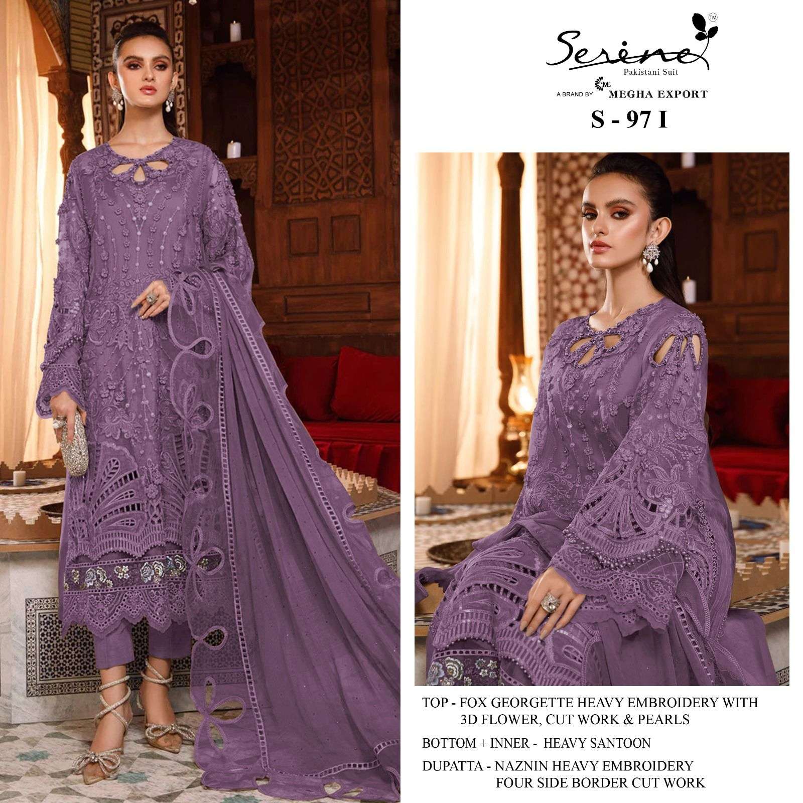 S-97 COLOURS BY SERINE 97-I TO 97-L SERIES FAUX GEORGETTE EMBROIDERY PAKISTANI DRESSES