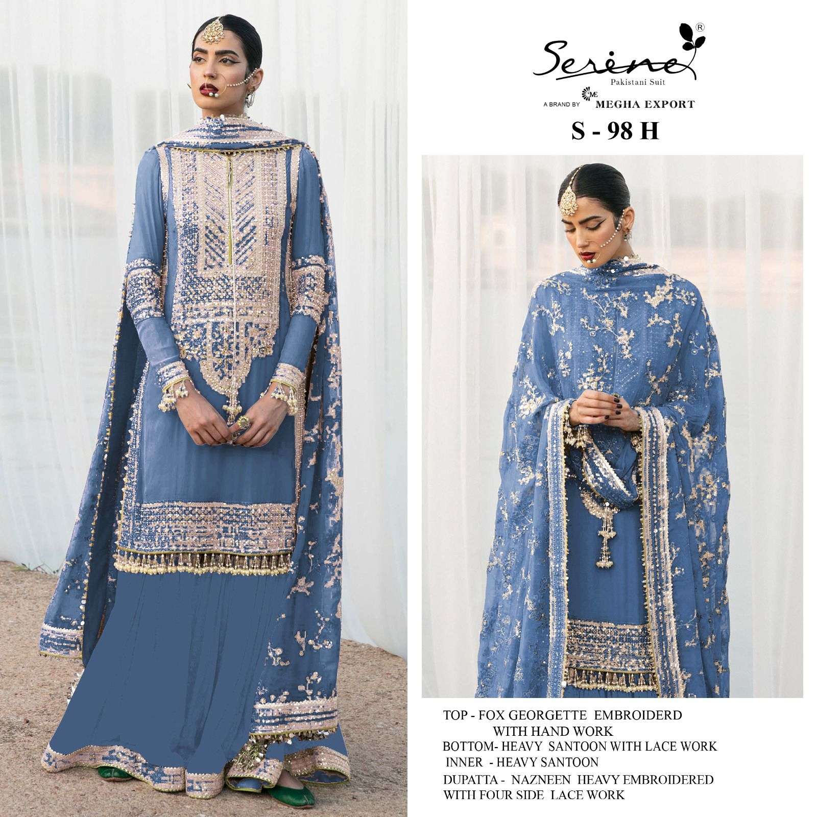 S-98 COLOURS BY SERINE 98-E TO 98-H SERIES FAUX GEORGETTE EMBROIDERY PAKISTANI DRESSES