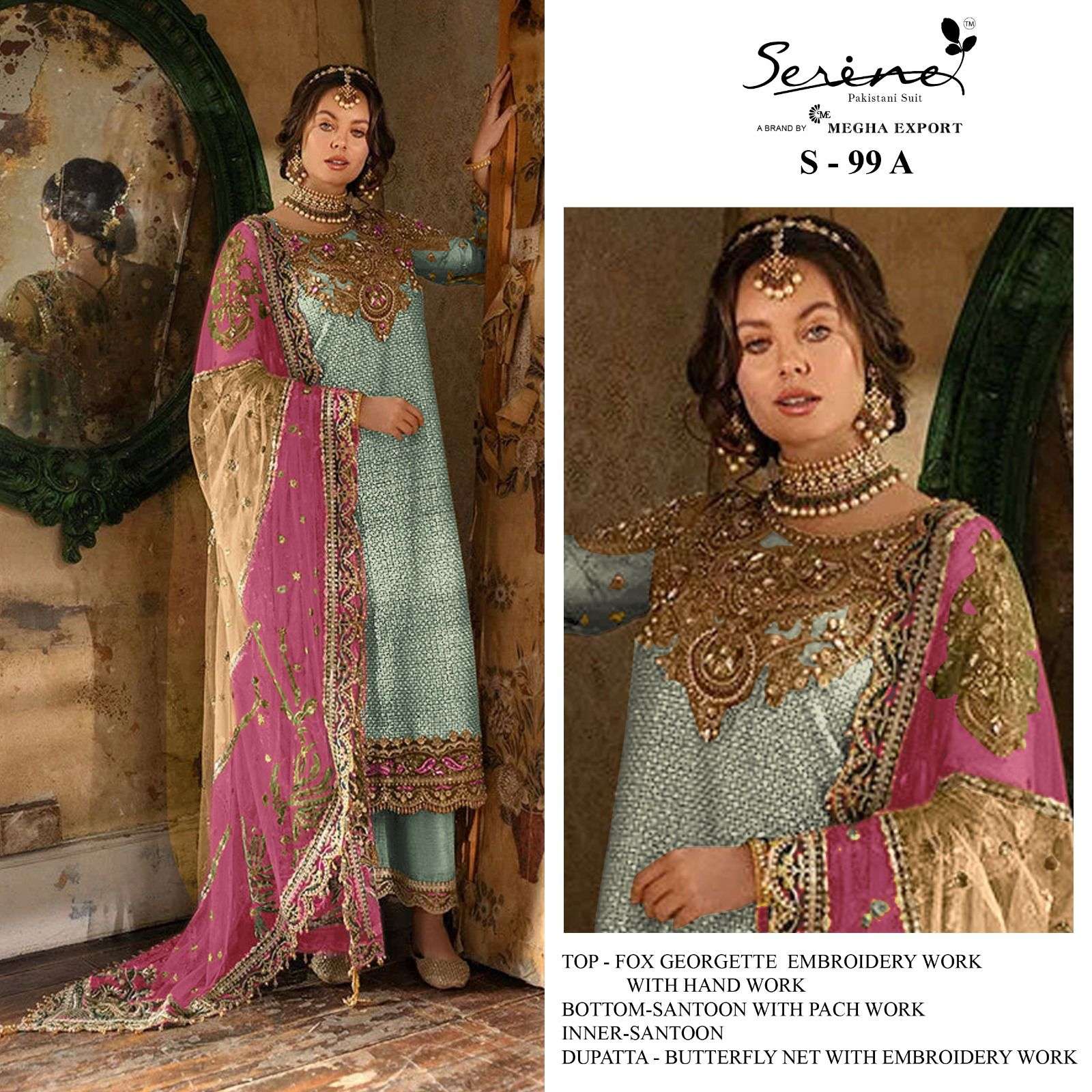 S-99 COLOURS BY SERINE S-99 A TO S-99 D SERIES FAUX GEORGETTE EMBROIDERY PAKISTANI DRESSES