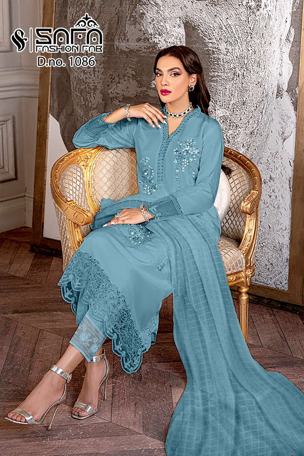 SAFA 1086 COLOURS BY SAFA FASHION FAB 1086-A TO 1068-C SERIES GEORGETTE EMBROIDERY PAKISTANI DRESSES