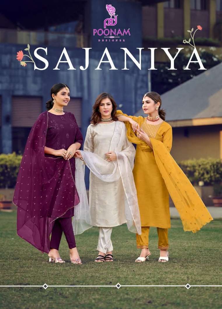 SAJANIYA BY POONAM DESIGNER 1001 TO 1006 SERIES VISCOSE SILK EMBROIDERY STITCHED DRESSES