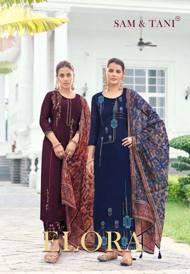 SAM & TANI FLORA BY AQSAWHOLESALE 12 TO 16 SERIES CHINON SILK WORK STITCHED DRESSES