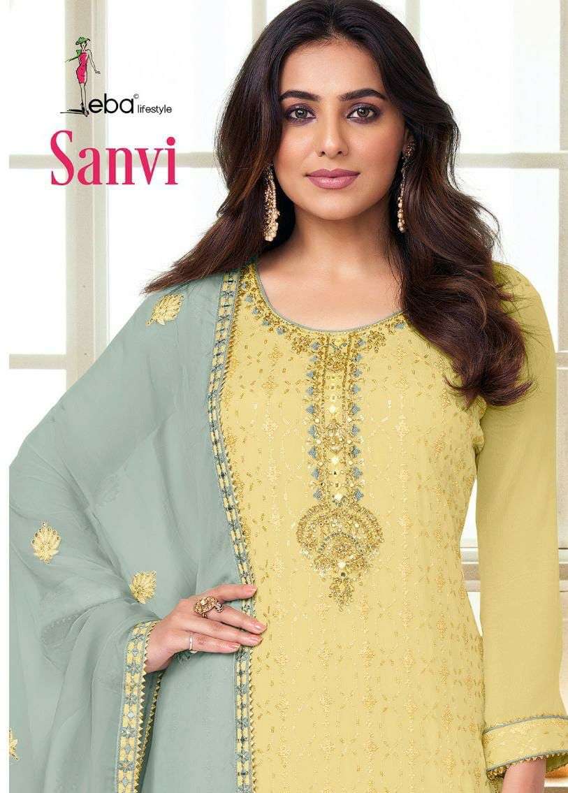 SANVI BY EBA LIFESTYLE 1511 TO 1514 SERIES HEAVY CHINON EMBROIDERY SHARARA SUITS