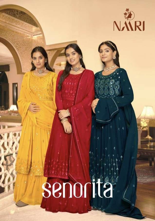 SENORITA BY NAARI 051 TO 054 SERIES PURE GEORGETTE EMBROIDERY SHARARA SUITS