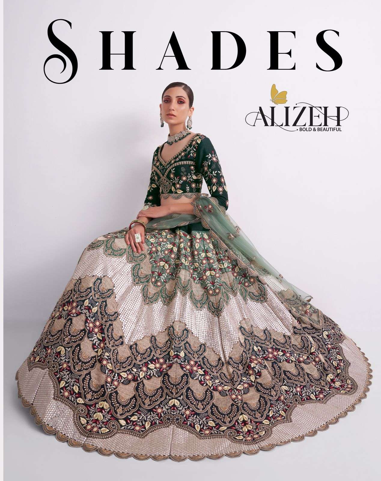 SHADES BY ALIZEH 1070 TO 1072 SERIES NET HEAVY EMBROIDERY SEQUENCE WORK LEHENGAS