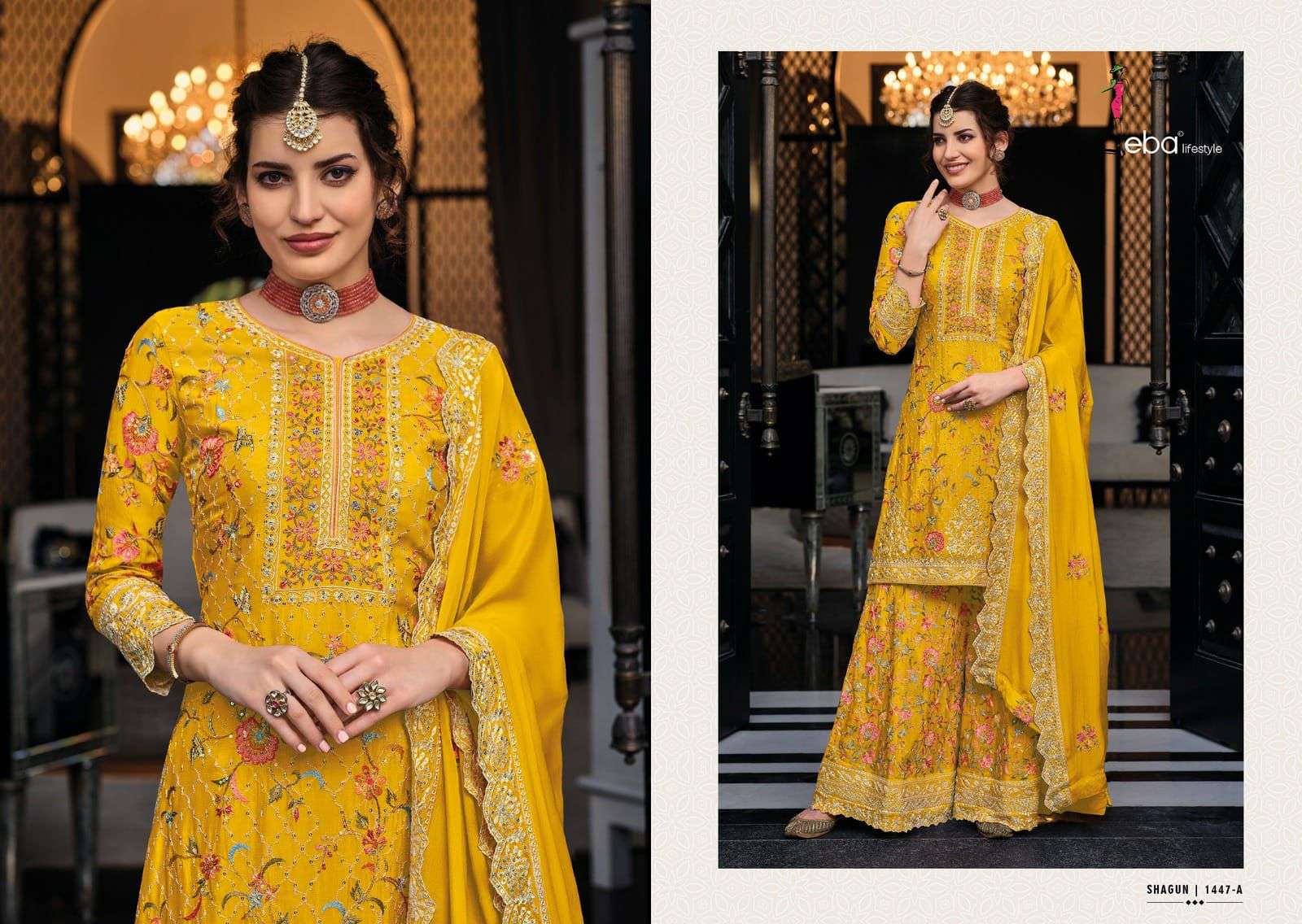 SHAGUN COLOUR EDITON VOL-8 BY EBA LIFESTYLE 1447-A TO 1447-D SERIES GEORGETTE SHARARA DRESSES