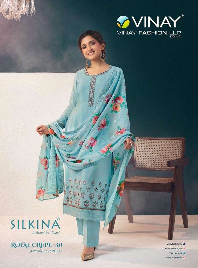 SILKINA ROYAL CREPE VOL-40 BY VINAY FASHION 61081 TO 61088 SERIES CREPE EMBROIDERY DRESSES