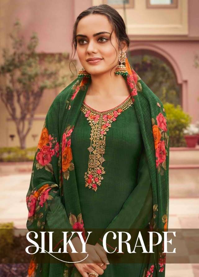 SILKY CRAPE BY AQSAWHOLESALE 361 TO 368 SERIES FRENCH CRAPE EMBROIDERY DRESSES