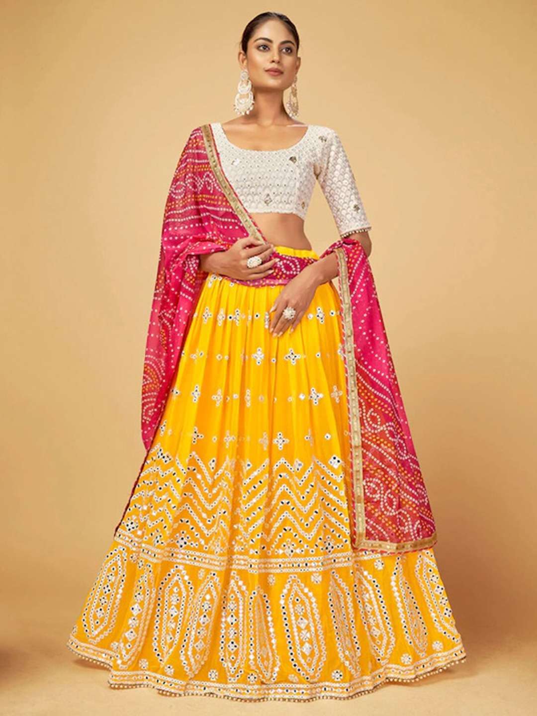 SING-108 BY AQSAWHOLESALE GEORGETTE THREAD WORK LEHENGA CHOLI