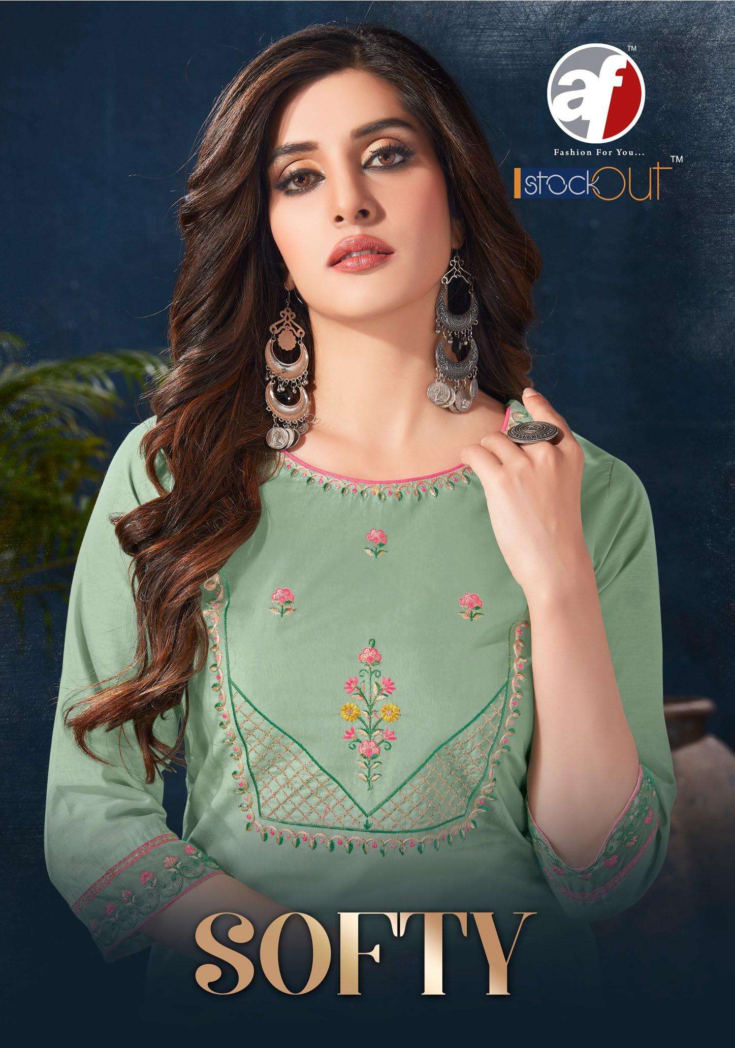 SOFTY BY ANJU FABRICS 1826 TO 1831 SERIES PURE COTTON EMBROIDERY KURTI & PANTS