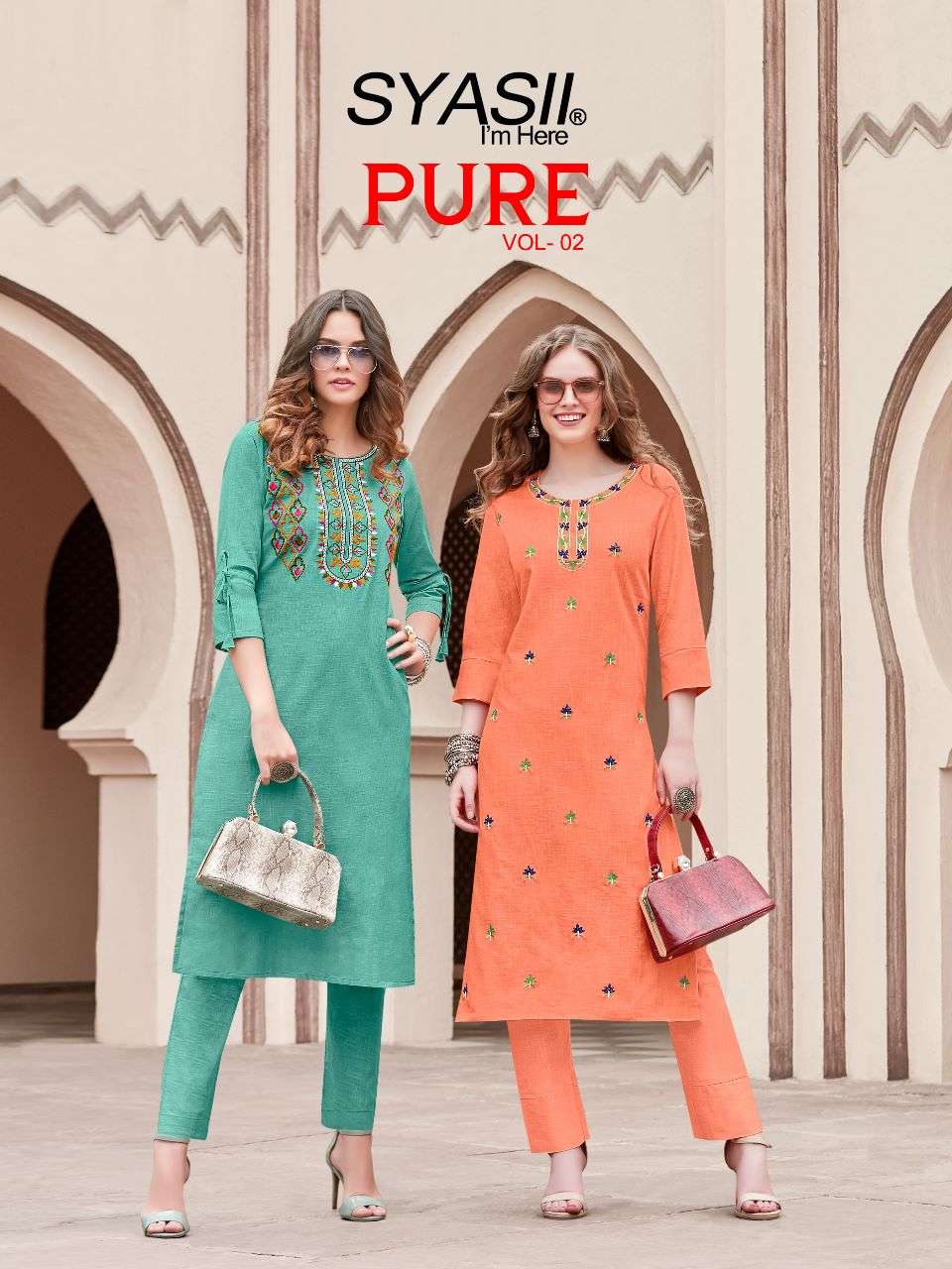 SYASSI PURE VOL-2 BY AQSAWHOLESALE 2001 TO 2006 SERIES COTTON EMBROIDERY KURTI & PANTS