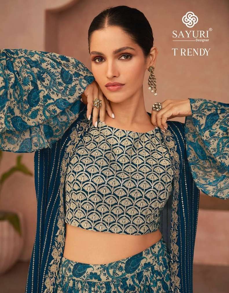 TRENDY BY SAYURI 5239 TO 5242 SERIES REAL GEORGETTE SILK WORK STITCHED CROP TOP LEHENGAS