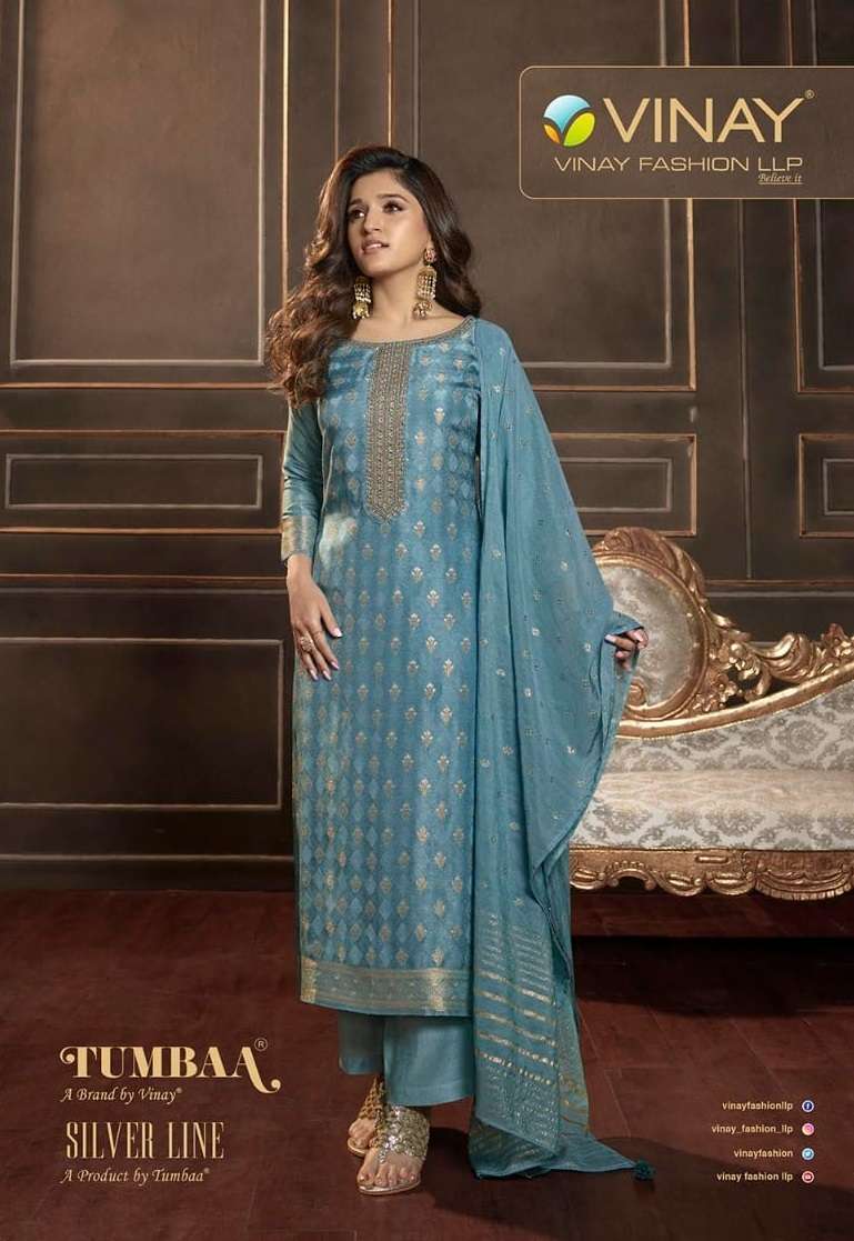 TUMBAA SILVER LINE BY VINAY FASHION 41301 TO 41307 SERIES DOLA JACQUARD WORK STITCHED DRESSES