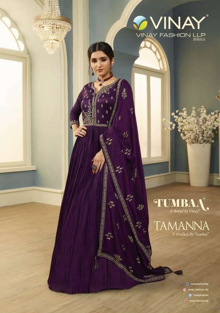 TUMBAA TAMANNA BY VINAY FASHION 40651 TO 40658 SERIES SILK GEORGETTE WORK GOWN & DUPATTA