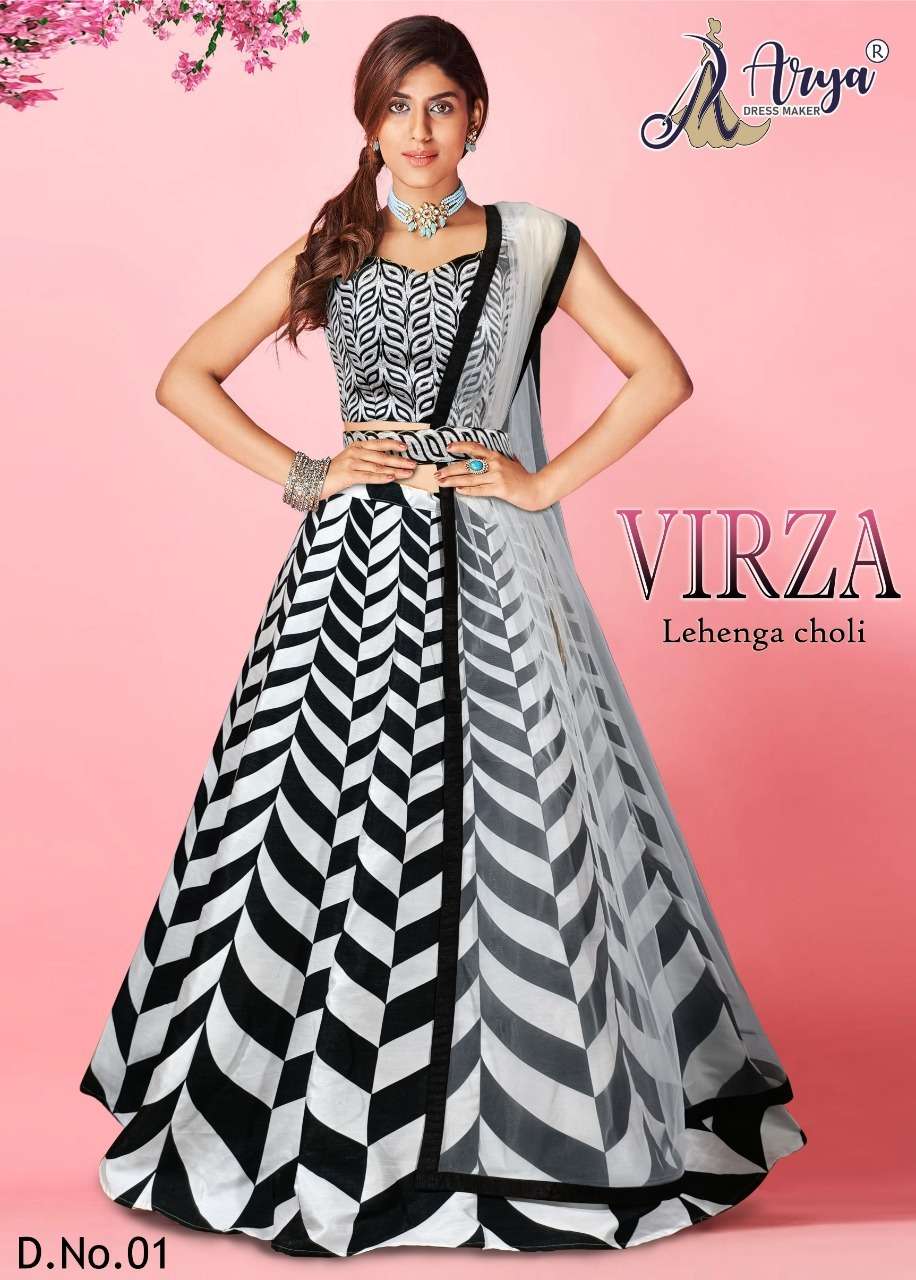 VIRZA LEHENGA BY ARYA DRESS MAKER 01 TO 05 SERIES MONO SATIN MIRROR WORK NAVRATRI LEHENGAS