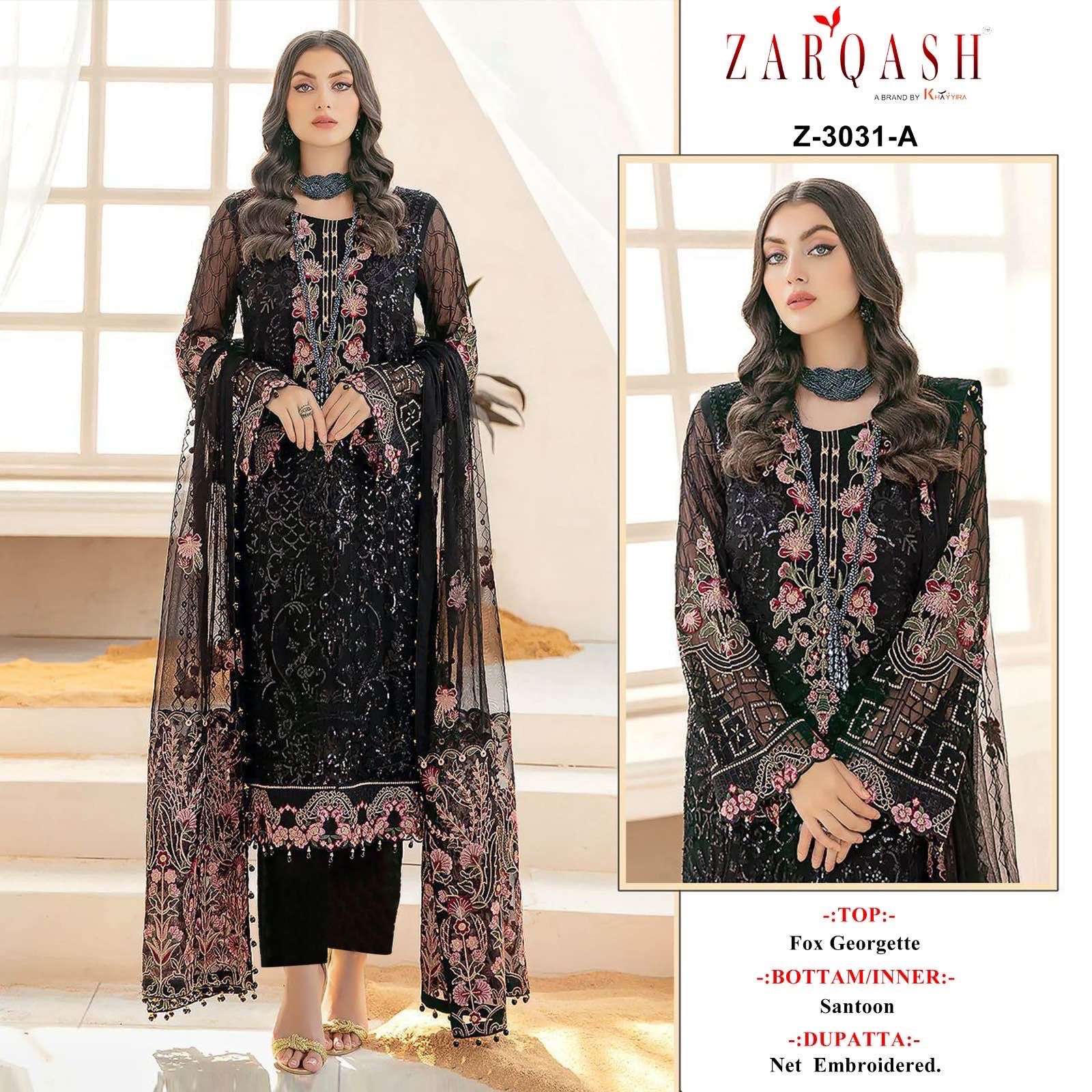 Z-3031 COLOURS BY ZARQASH 3031-A TO 3031-C SERIES GEORGETTE EMBROIDERY PAKISTANI DRESSES