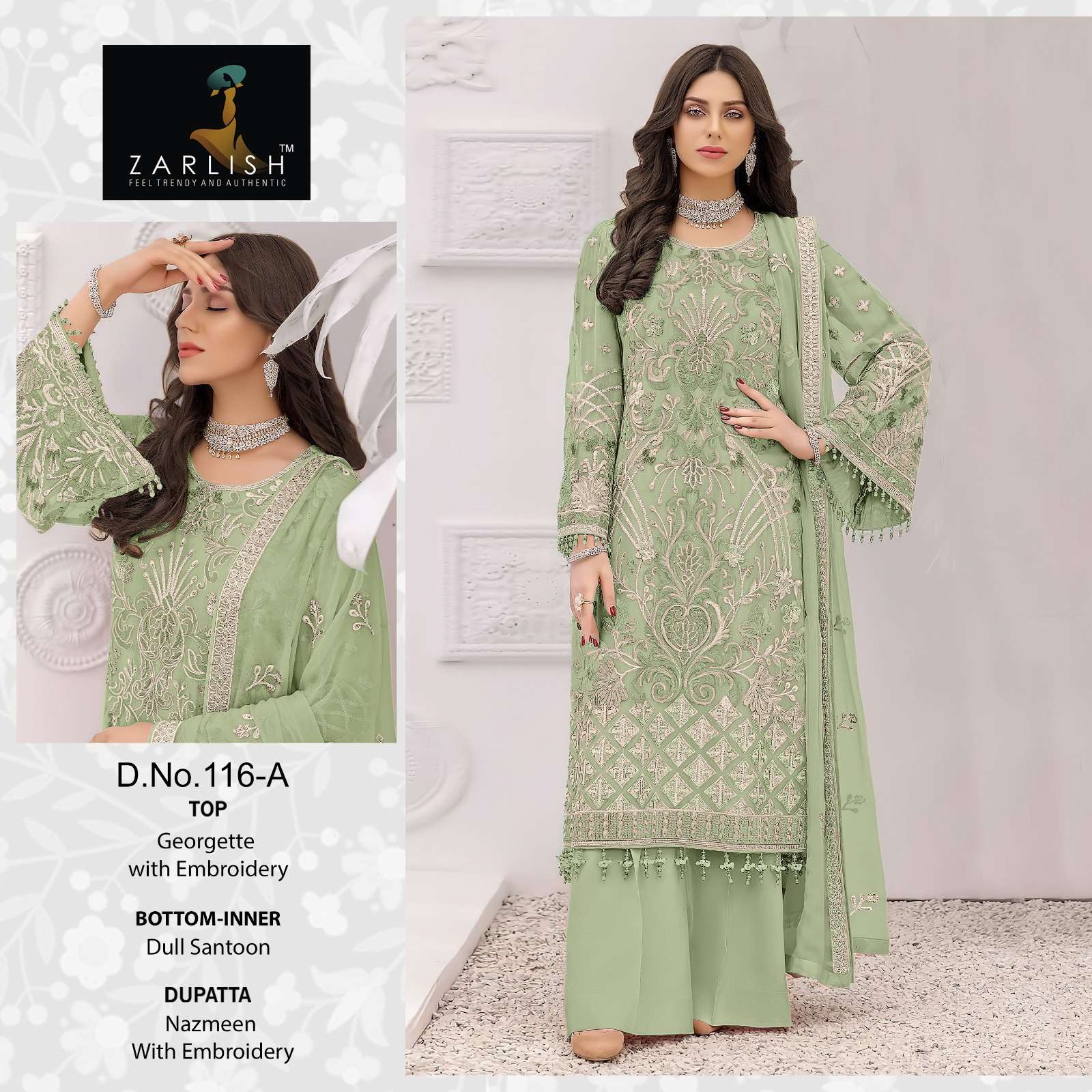 ZARLISH 116 COLOURS BY AQSAWHOLESALE 116-A TO 116-D SERIES GEORGETTE EMBROIDERY PAKISTANI DRESSES