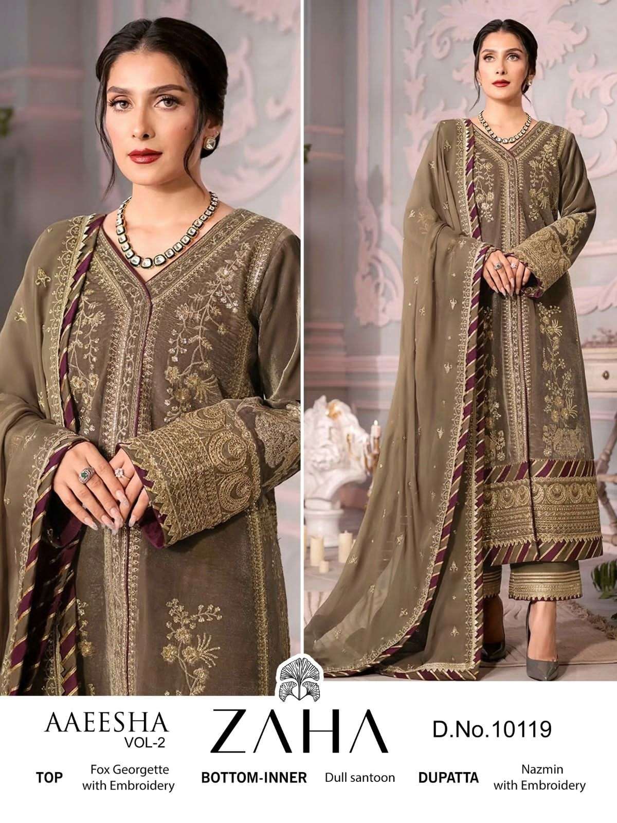 AAEESHA 10119 HIT DESIGN BY ZAHA FAUX GEORGETTE EMBROIDERY PAKISTANI DRESS