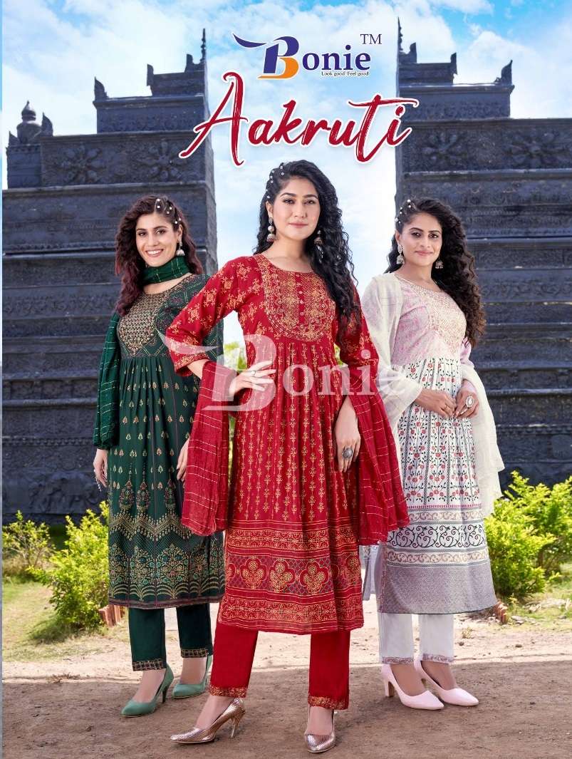 AAKRUTI BY BONIE 1001 TO 1006 SERIES RAYON PRINT SEQUENCE WORK STITCHED DRESSES