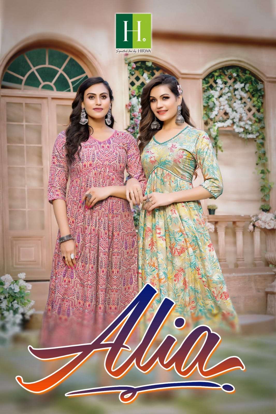 ALIA BY H DOT 101 TO 108 SERIES RAYON PRINT HANDWORK KURTIS