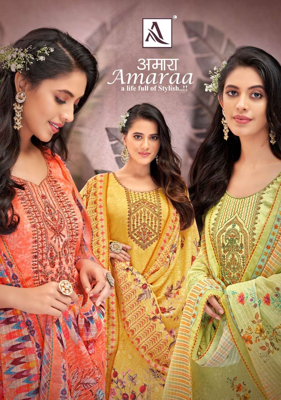 AMARAA BY ALOK SUIT 1011-001 TO 1011-008 SERIES JAM COTTON EMBROIDERY WORK DRESSES