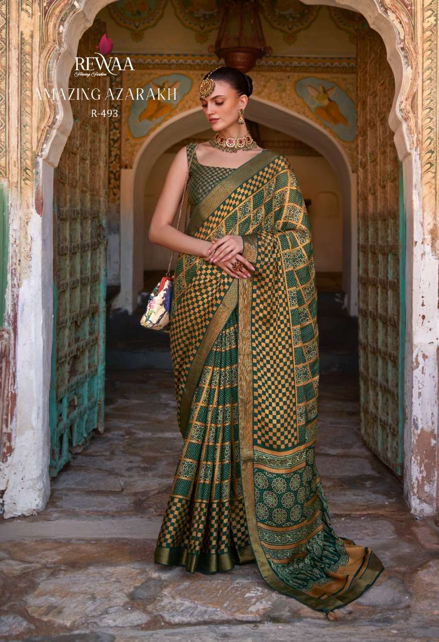 AMAZING AZARAKH BY REWAA 493 TO 495 SERIES DESIGNER BRASSO WORK SAREES