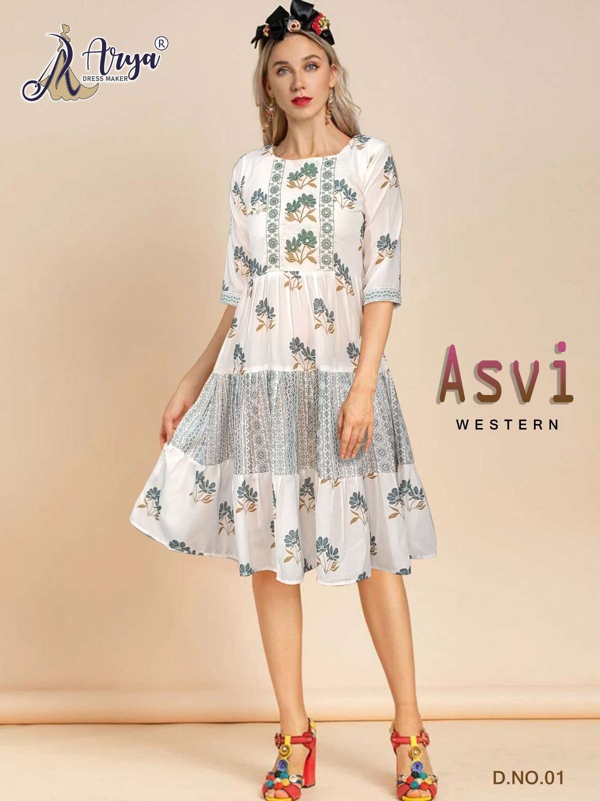 ASVI TUNIC BY ARYA DRESS MAKER 01 TO 04 SERIES MUSLIN THREAD MIRROR WORK SHORT KURTIS