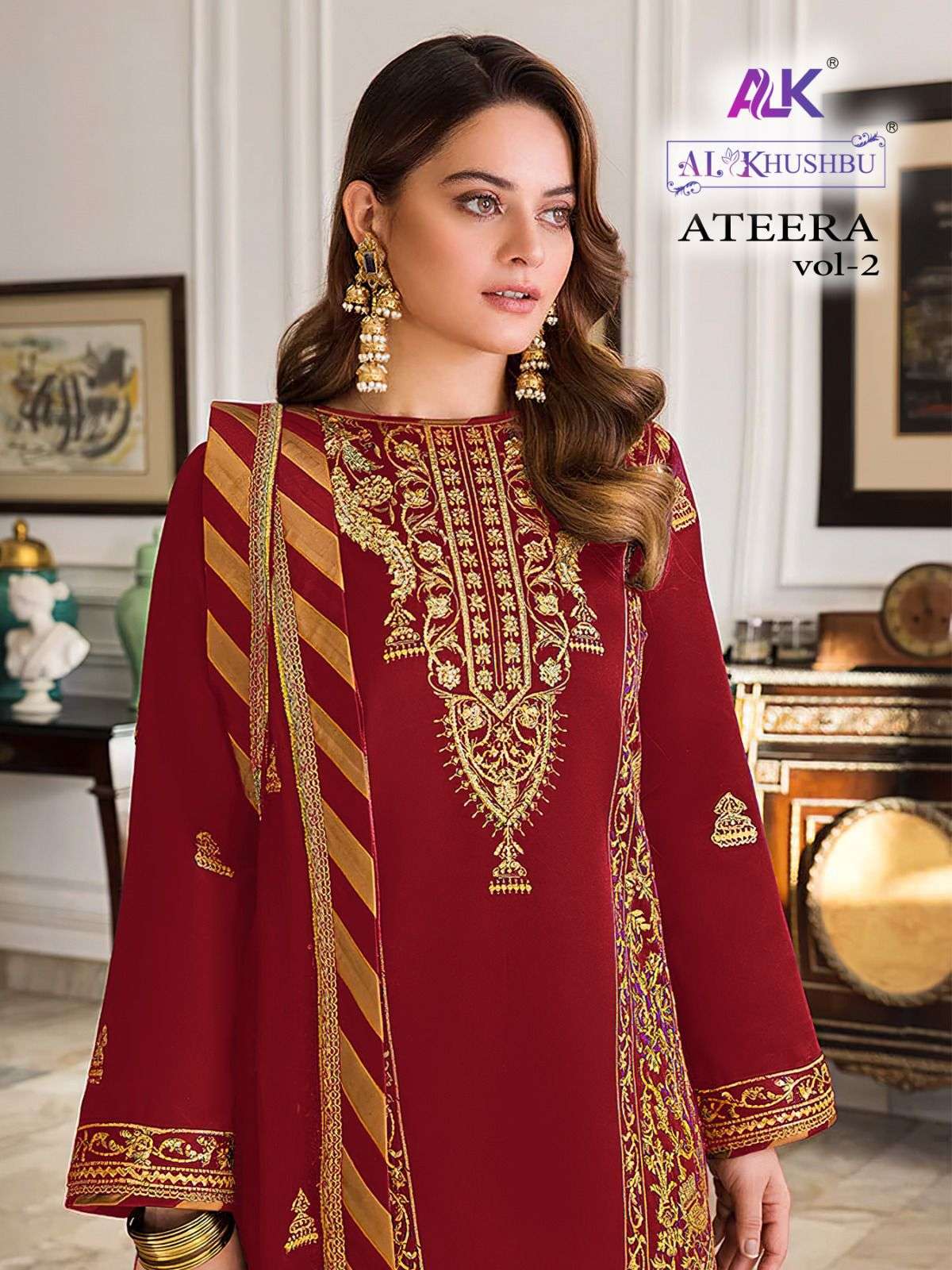 ATEERA VOL-1 BY AL KHUSHBU 4043-A TO 4043-D SERIES FAUX GEORGETTE EMBROIDERY PAKISTANI DRESSES