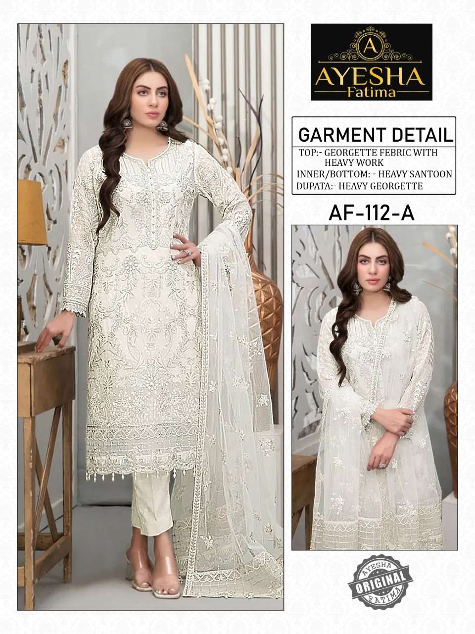 AYESHA FATIMA 112 COLOURS BY AQSAWHOLESALE GEORGETTE EMBROIDERY PAKISTANI DRESSES