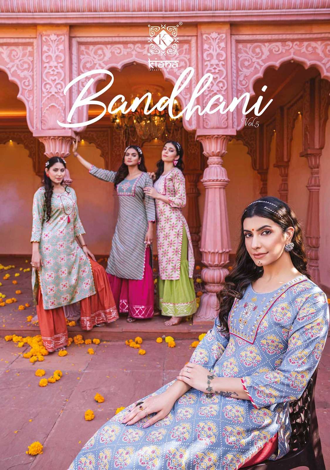 BANDHANI BY KIANA 501 TO 507 SERIES RAYON BANDHEJ EMBROIDERY KURTI & PALAZZO