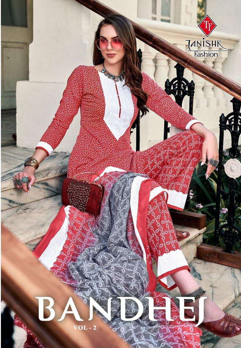 BANDHEJ VOL-2 BY TANISHK FASHION 801 TO 8108 SERIES COTTON BANDHANI PRINT DRESSES