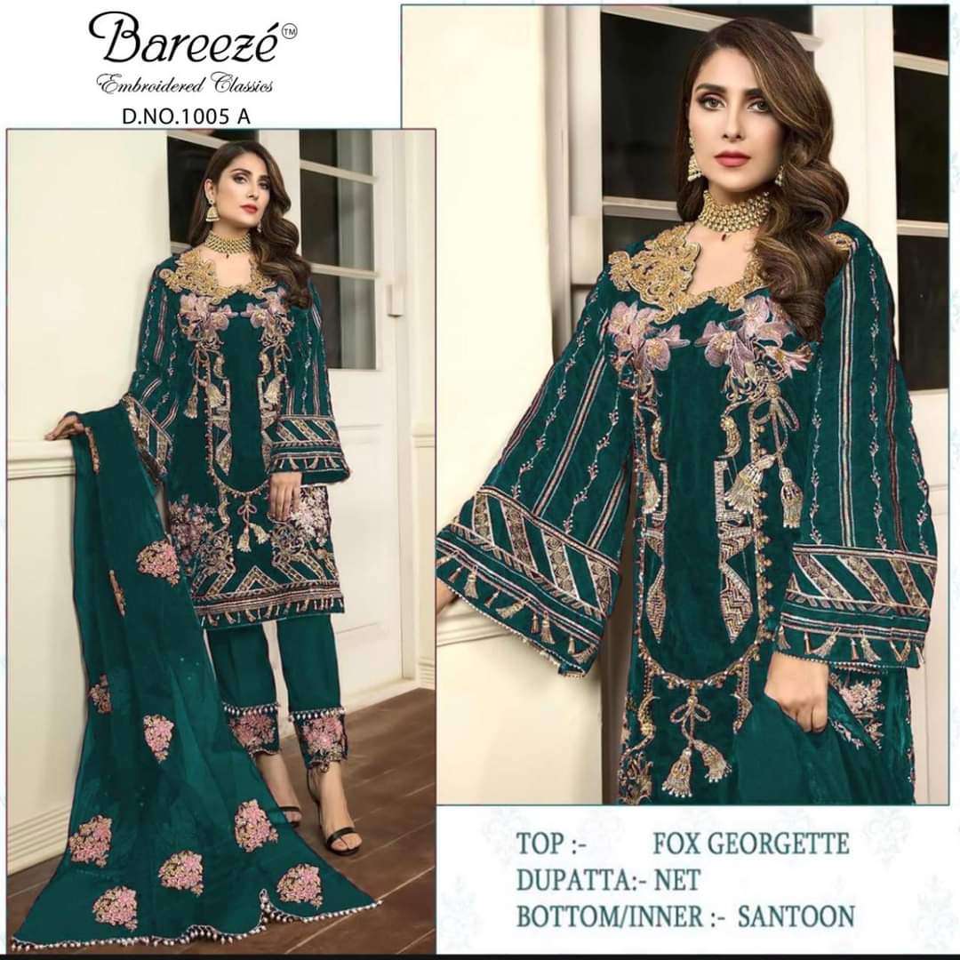 BAREEZE 1005 COLOURS BY AQSAWHOLESALE FAUX GEORGETTE EMBROIDERY PAKISTANI DRESSES