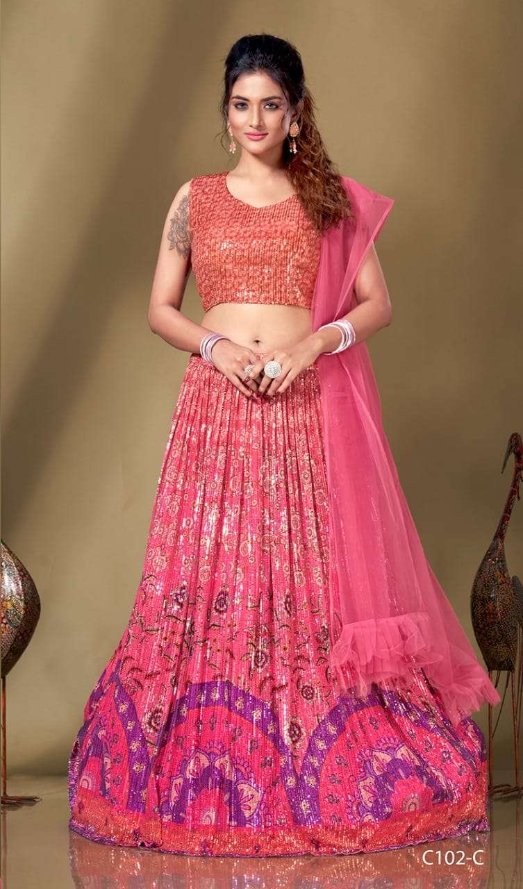 C-102 NX BY AMOHA 102-C & 102-E SERIES IMPORTED SEQUENCE WORK STITCHED LEHENGAS