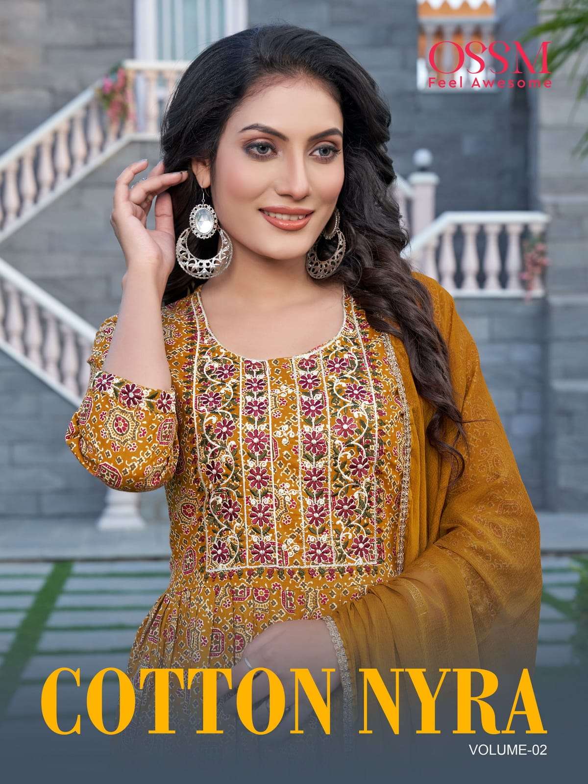 COTTON NYRA BY OSSM 201 TO 206 SERIES COTTON EMBROIDERY STITCHED DRESSES