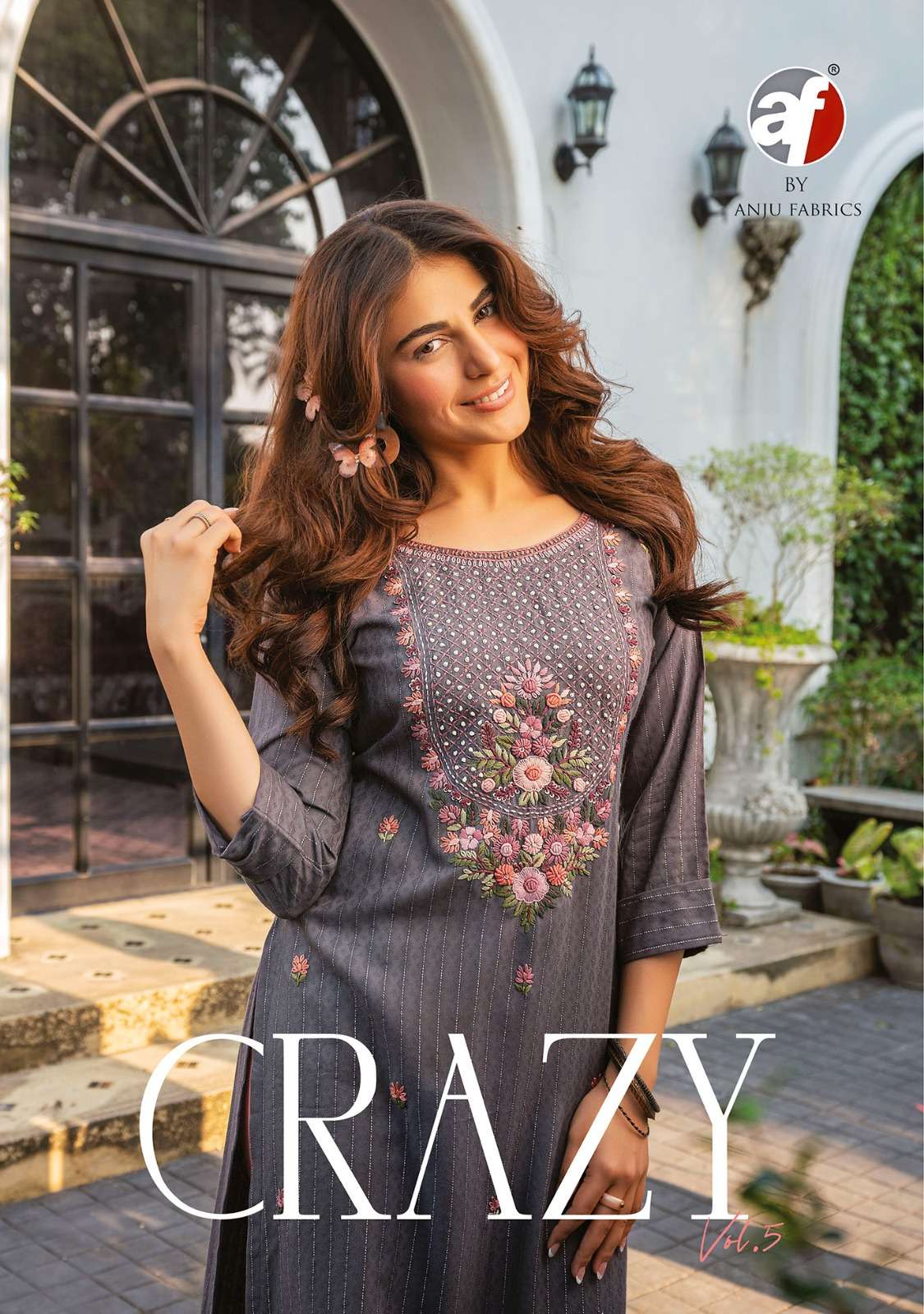 CRAZY VOL-5 BY ANJU FABRICS 3011 TO 3016 SERIES VISCOSE RAYON WORK KURTIS