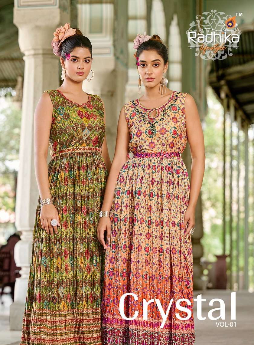 CRYSTAL VOL-1 BY RADHIKA LIFESTYLE 1001 TO 1006 SERIES GEORGETTE PRINT HAND WORK GOWNS