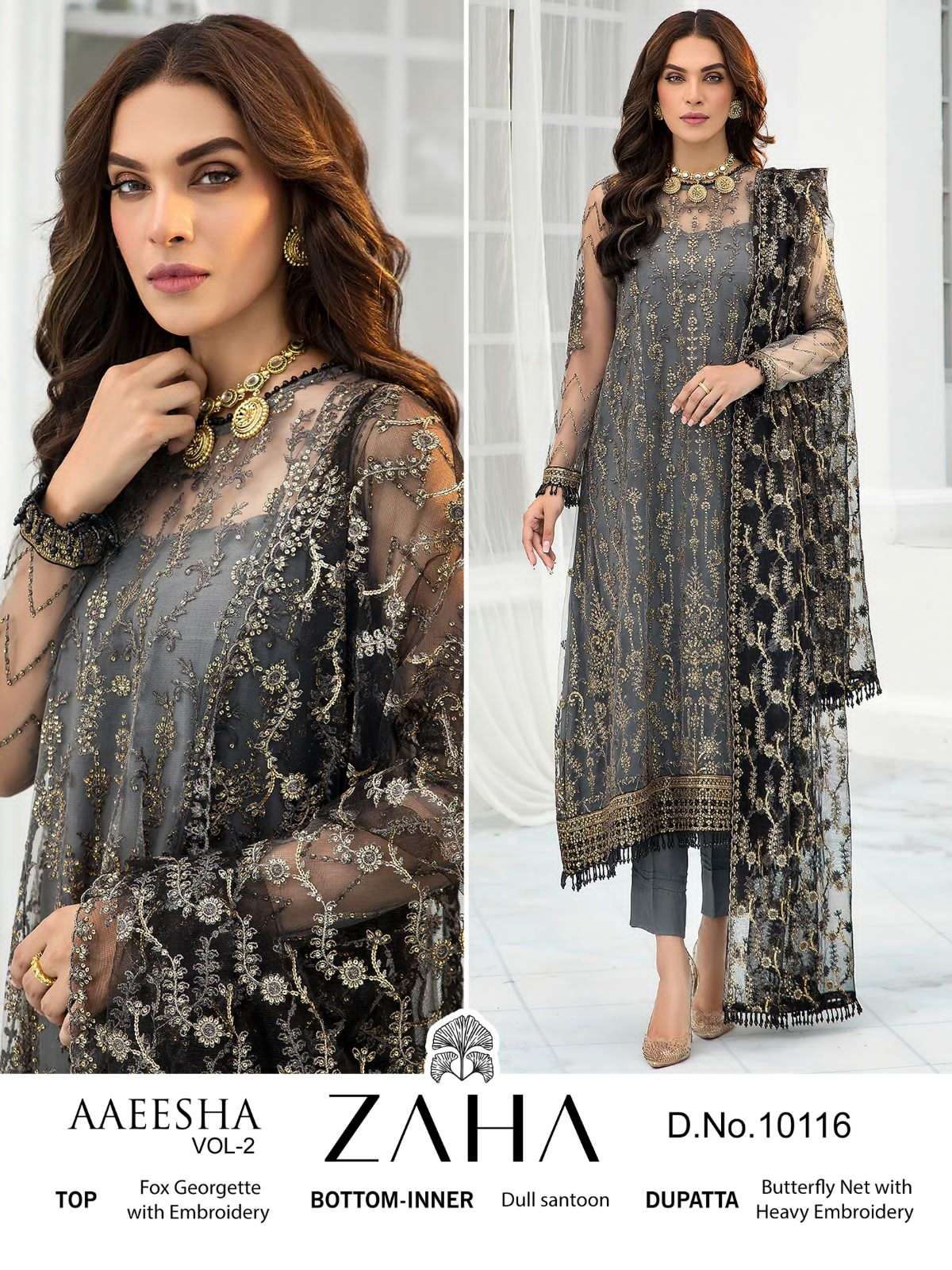 D-10116 COL AAEESA VOL-2 BY ZAHA GEORGETTE WITH HEAVY EMBROIDERY WORK DRESS