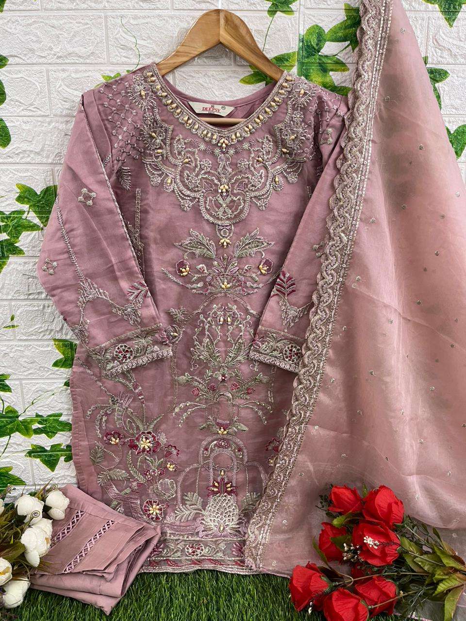 D-321 COLOURS BY DEEPSY SUITS 321-A TO 321-D SERIES ORGANZA EMBROIDERY KHATLI WORK DRESSES