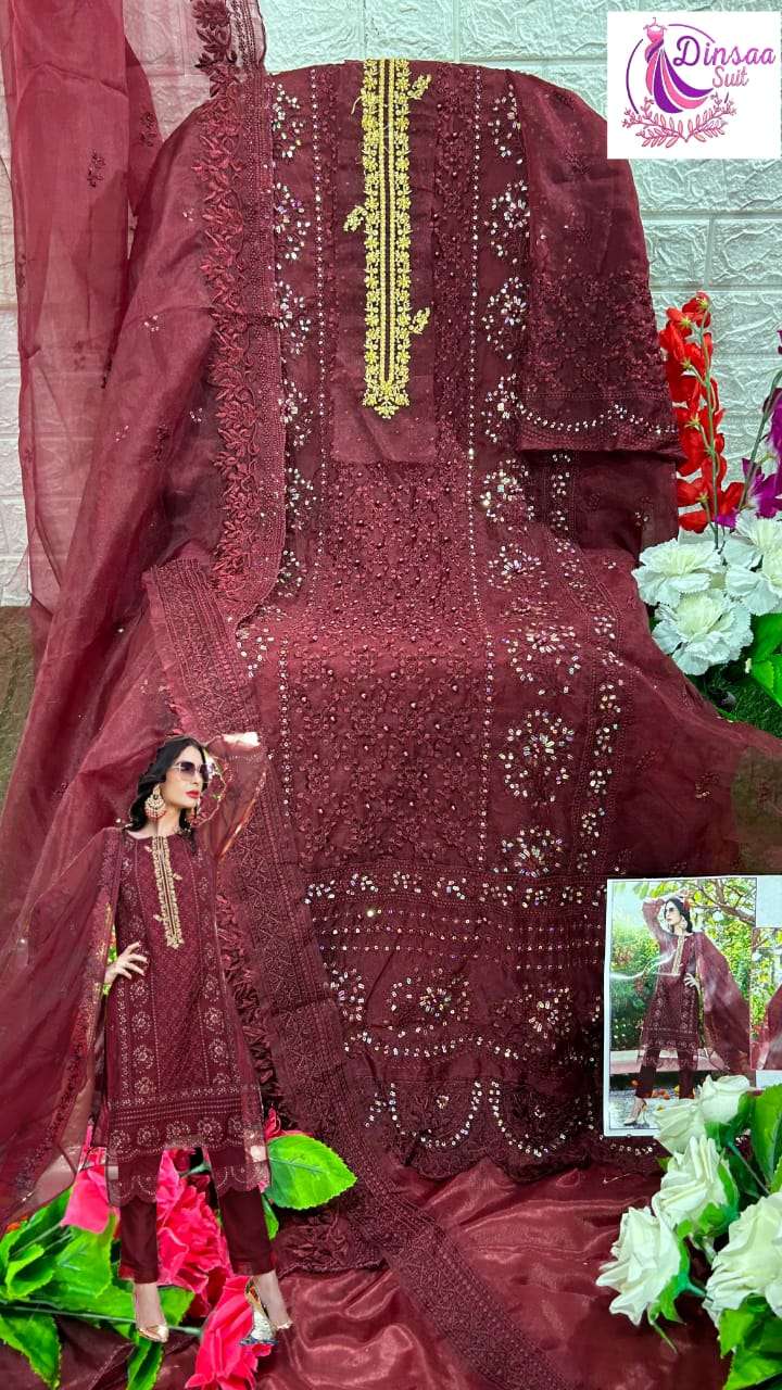 DS-175 COLOURS BY DINSAA SUIT 175-A TO 175-D SERIES ORGANZA EMBROIDERY PAKISTANI DRESSES