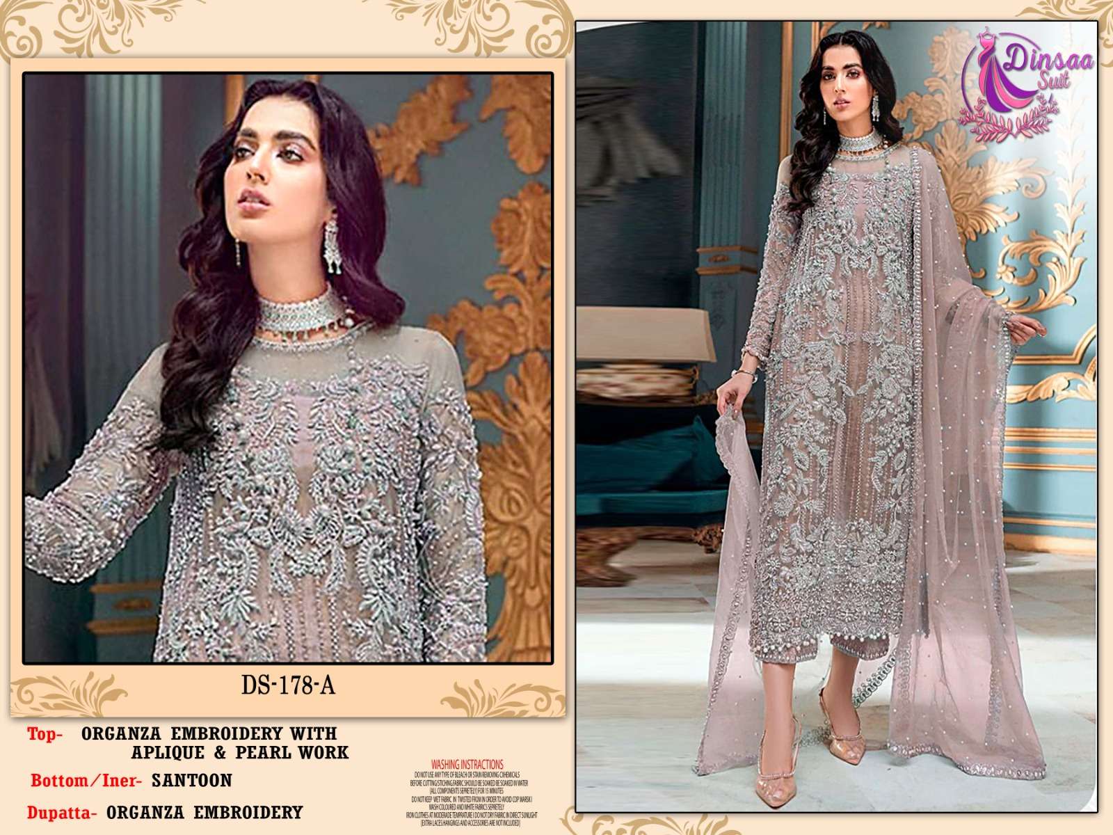 DS-178 COLOURS BY DINSAA SUITS 178-A TO 178-D SERIES ORGANZA EMBROIDERY PAKISTANI DRESSES