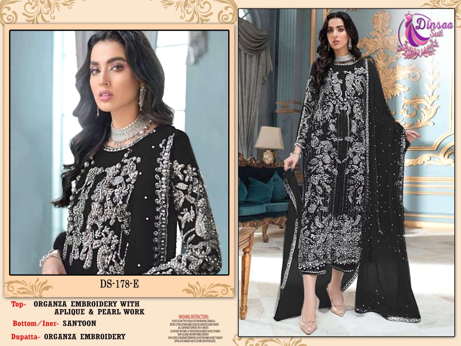 DS-178 E HIT DESIGN BY DINSAA SUIT ORGANZA EMBROIDERY PAKISTANI DRESS